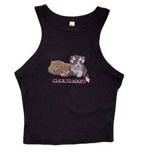 Coquette Aesthetic Kitten Crop Tank Top “Click to Adopt” Cute Cat Graphic Y2K